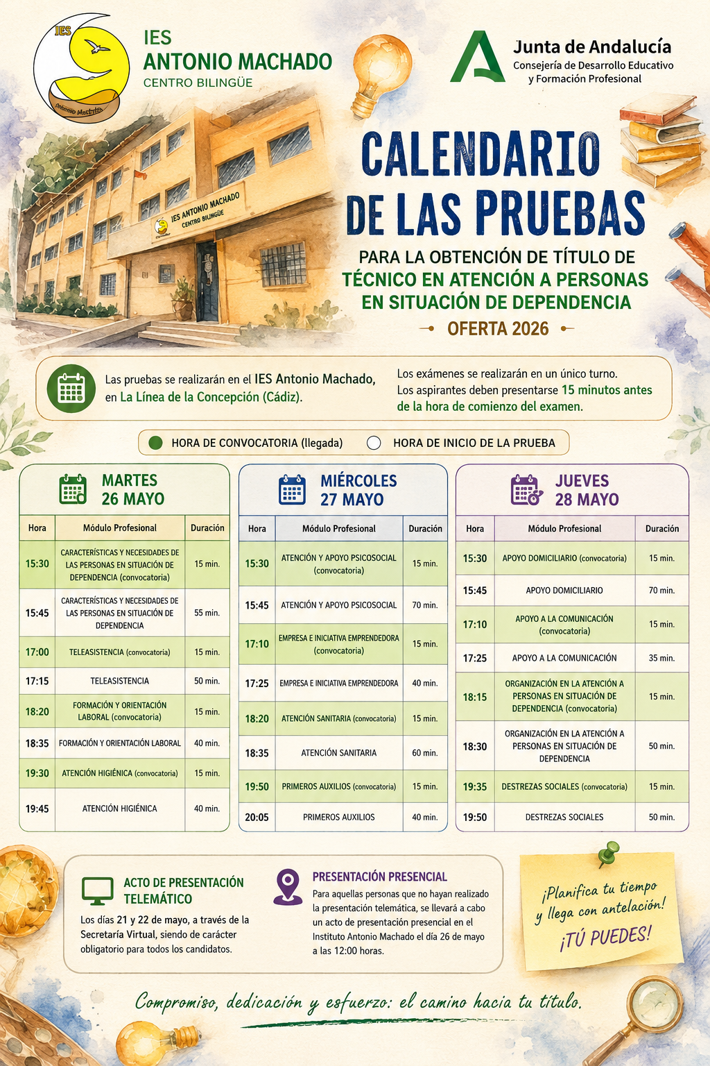Imagen de la noticia: CALENDARIO DE LAS PRUEBAS PARA LA OBTENCIÓN DE TÍTULO DE TÉCNICO APSD  OFERTA 2026